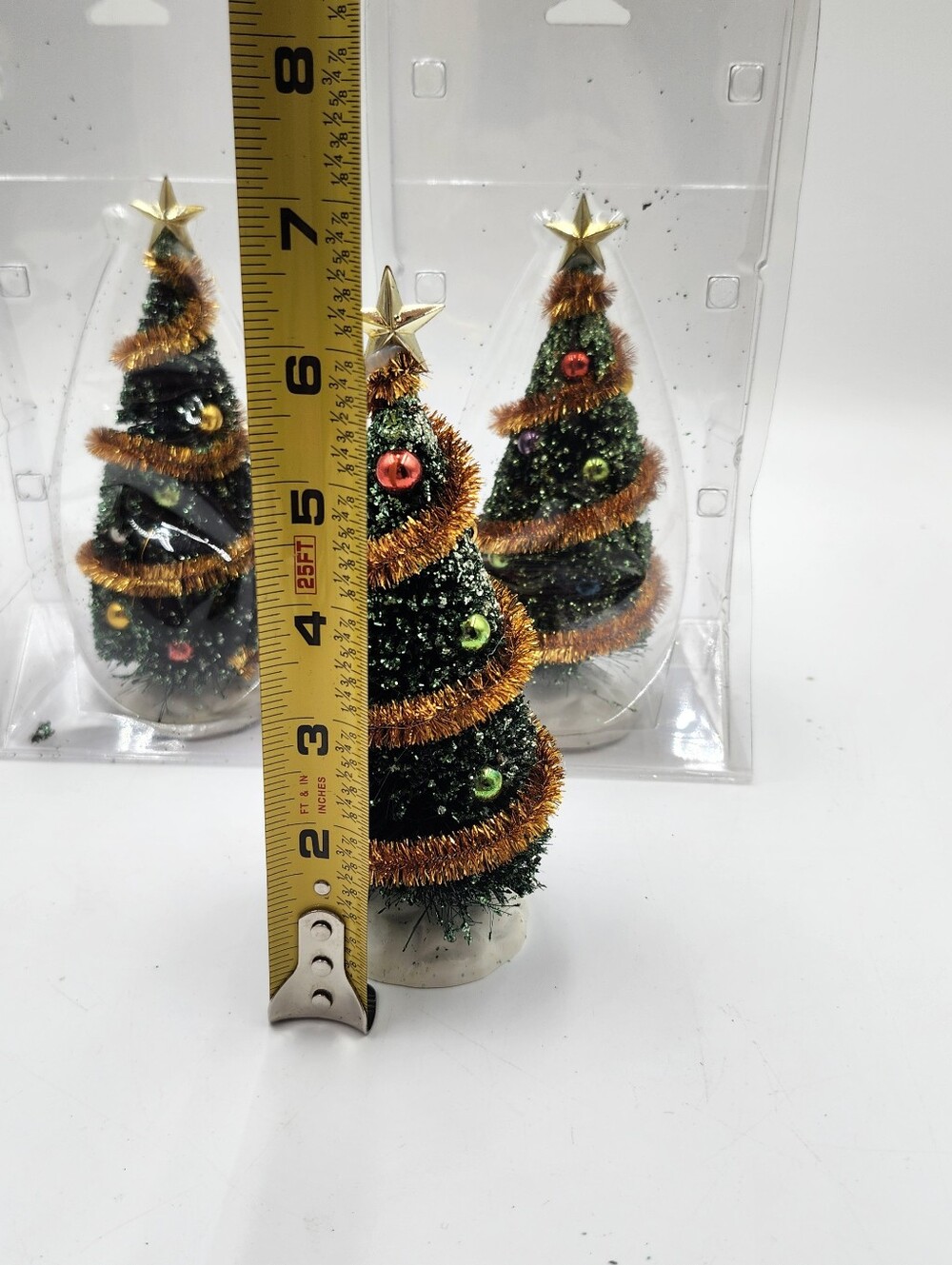 3 Lemax Village Green 6.5" Tinsel Christmas Tree with Gold Star Lot